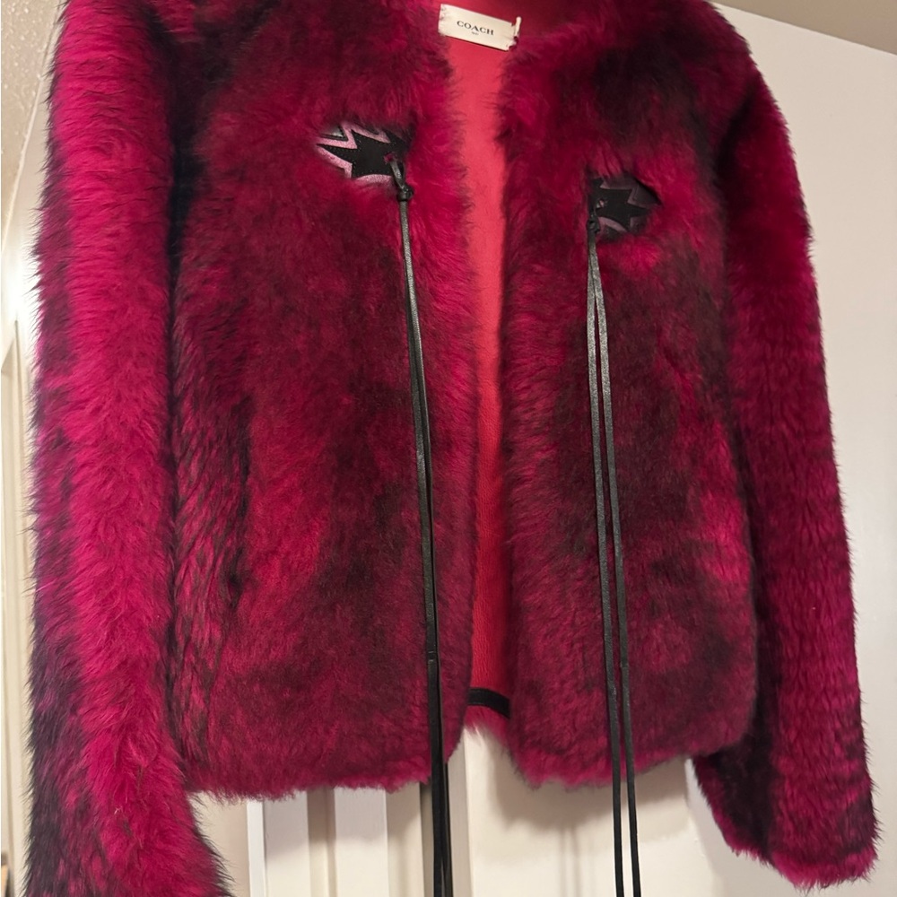 Coach glam punk fuchsia shearling jacket size 4 - Picture 4 of 9